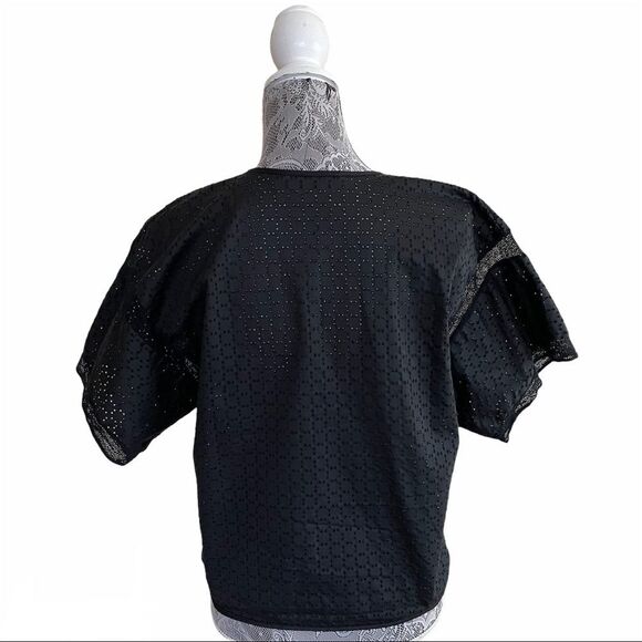 MARINA Ro Perforated Button Front Blouse Black Size Medium - Picture 3 of 9